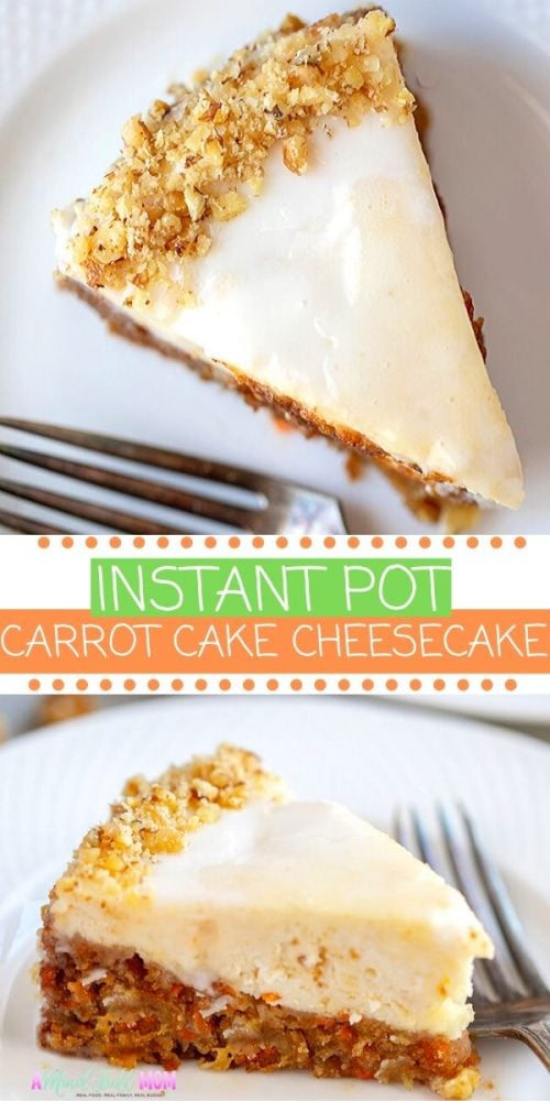Instant Pot Carrot Cake Cheesecake is a combination of two of the best desserts. With a layer of sweet, moist, perfectly spiced carrot cake and a layer of creamy, luscious, yet light cheesecake, Carrot Cake Cheesecake is a show-stopping, crowd-pleasing, decadent dessert!  This dessert is perfect for any time of the year, but it is a must make Easter dessert. 