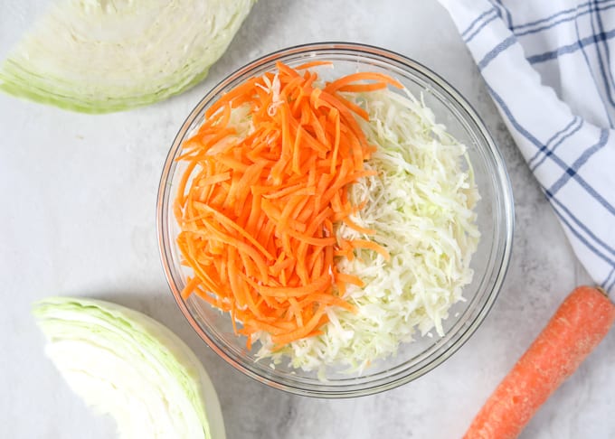 Bowl of Shredded Cabbage and Carrots in bowl