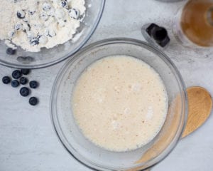 Dairy Free Wet Ingredients for pancakes in mixing bowl
