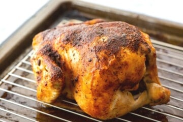 Oven Roasted Chicken on roasting pan.