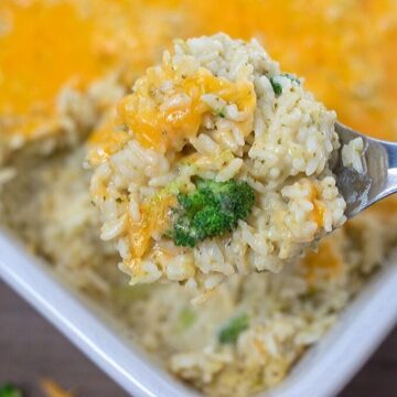 Spoonful of broccoli rice and cheese casserole