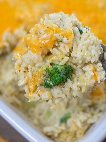 Spoonful of broccoli rice and cheese casserole