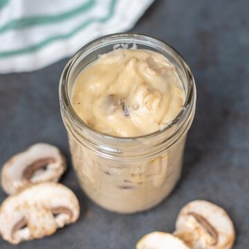 Jar of cream of mushroom soup in a jar