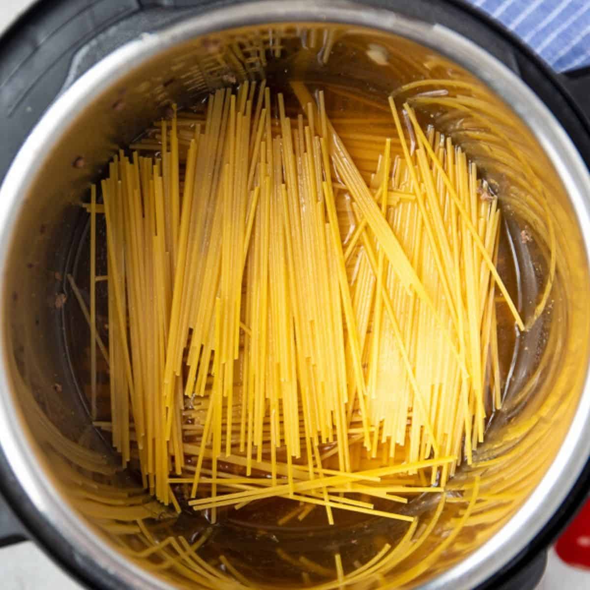 Noodles layered in instant pot. 