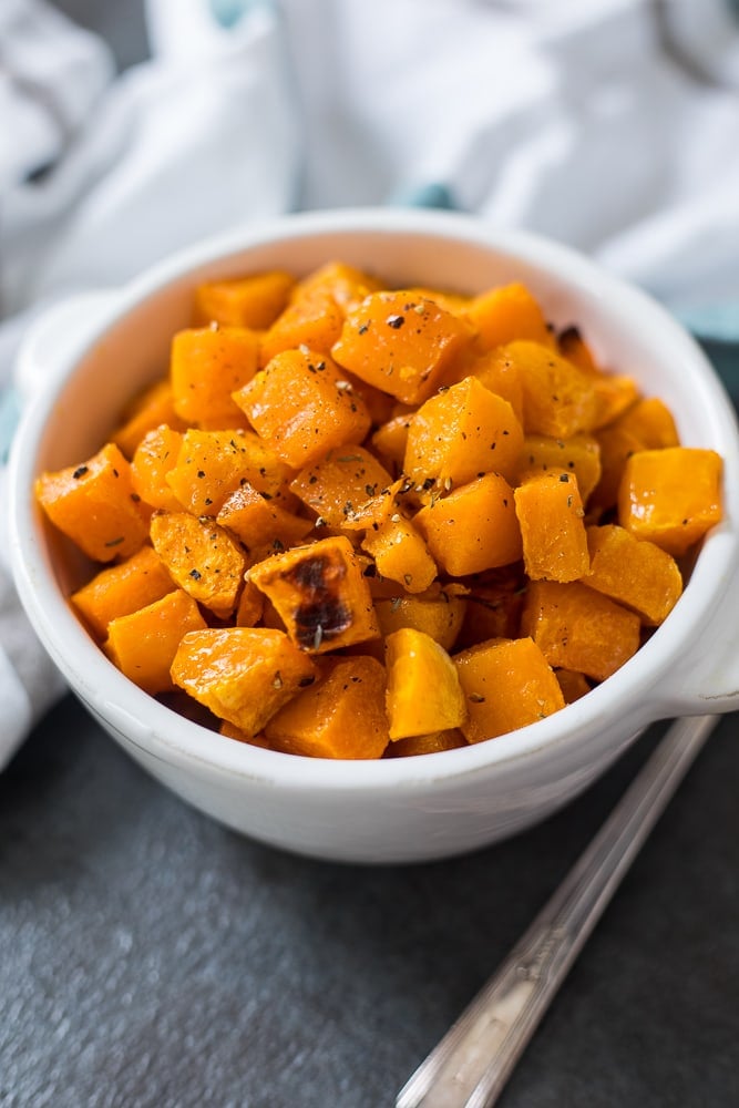 Bowl of Roasted Butternut Squash. 