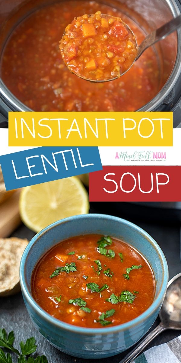 This Lentil Soup is anything but bland and boring! This simple Instant Pot lentil soup recipe comes together quickly with basic pantry ingredients. It is a hearty, vegan friendly soup that is full of flavor. This easy Instant Pot Soup recipe makes a perfect healthy dinner recipe. 