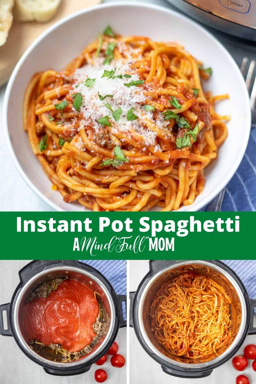 Instant Pot Spaghetti is a simple, hands-0ff meal made with a hearty, rich meat sauce and perfectly cooked noodles. 
