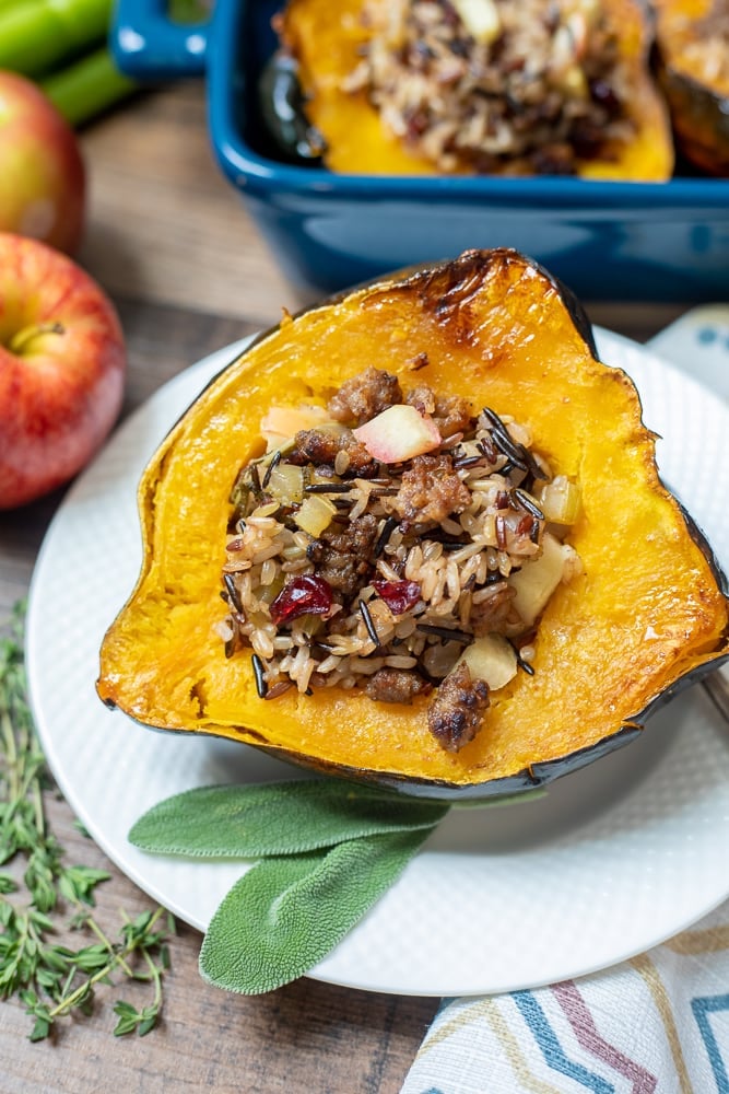 Acorn Squash filled with a wild rice stuffed.