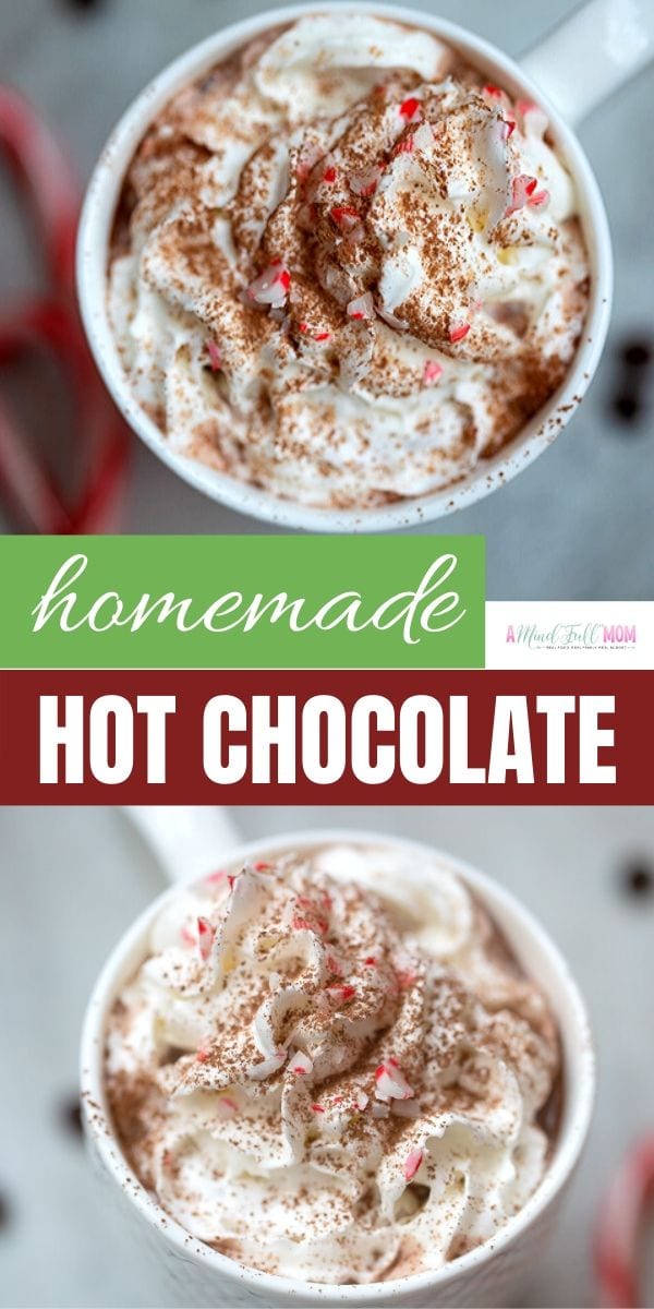 This is the BEST recipe for Homemade Hot Chocolate! Made with with simple ingredients, this easy recipe is rich, velvety, and better than any packet of hot cocoa! This version of hot chocolate is PERFECT! It is creamy, luscious, rich, and 100% made from scratch. It is the perfect drink to enjoy during the holidays, after playing in the snow, or just for a special treat.