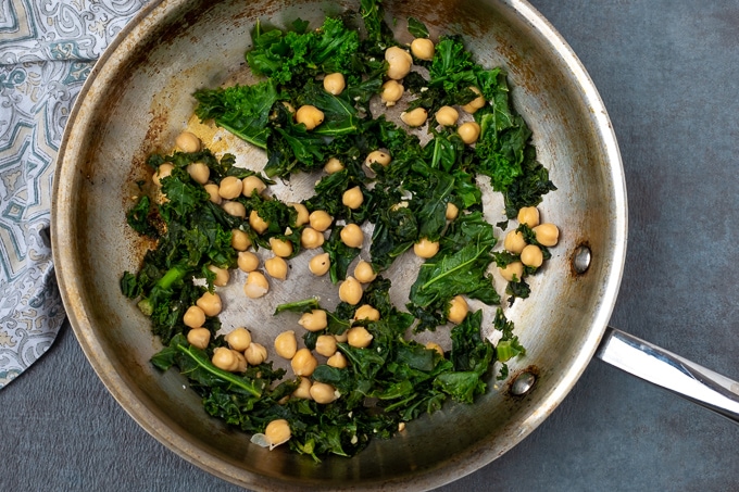 Saute Pan with sauteed kale and chickpeas