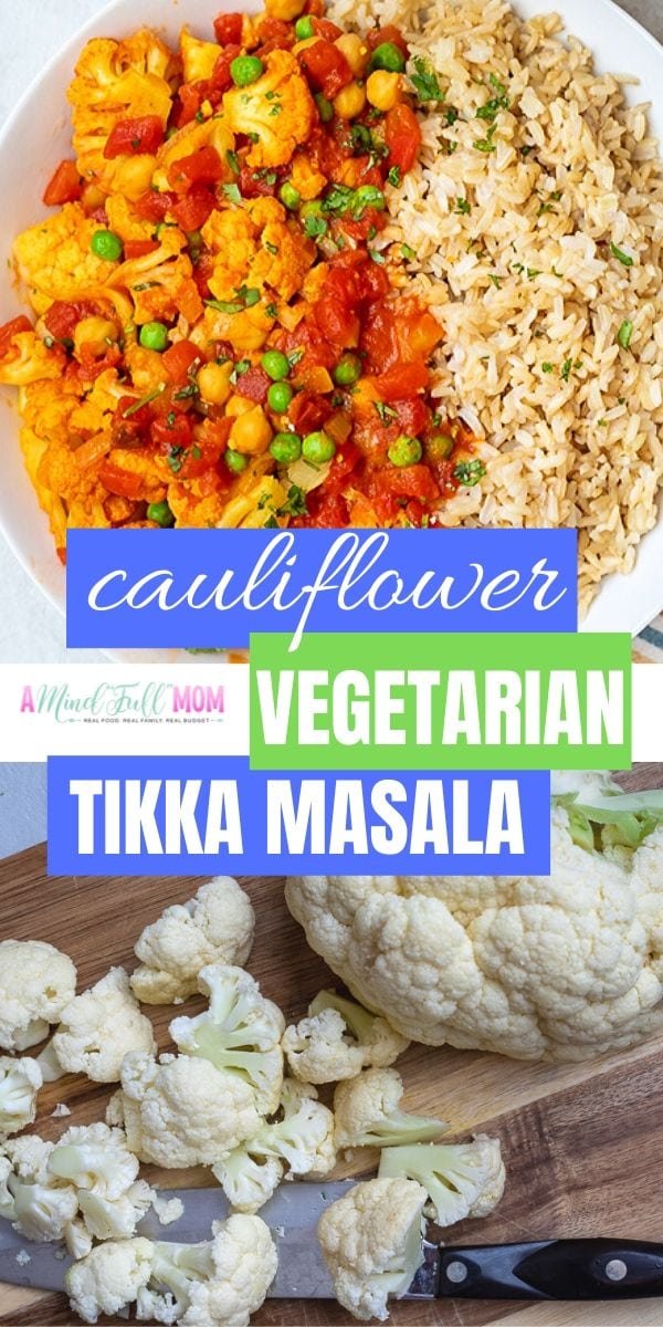 This Vegetarian Tikka Masala is hearty, flavorful, and approved by meat eaters! Made with cauliflower, chickpeas, and peas, this Tikka Masala recipe can be made on the stove top or in the Instant Pot for fast dinner that is ready in less than 30 minutes. 