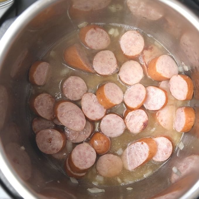 Chicken Stock and Smoked Sausage in Inner pot