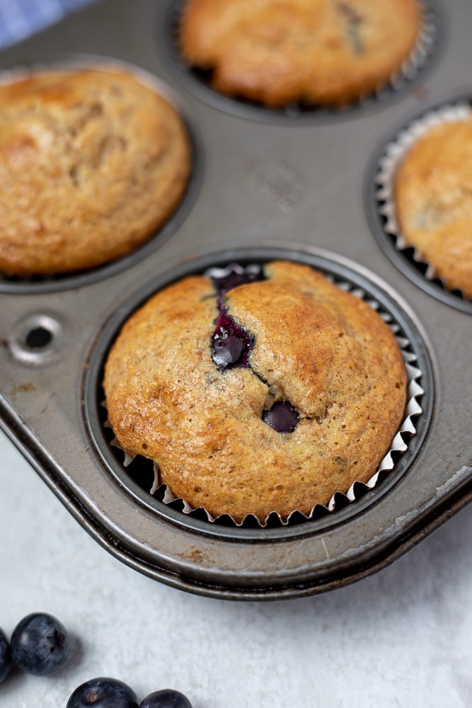 Baked Blueberry Muffins in muffin tin