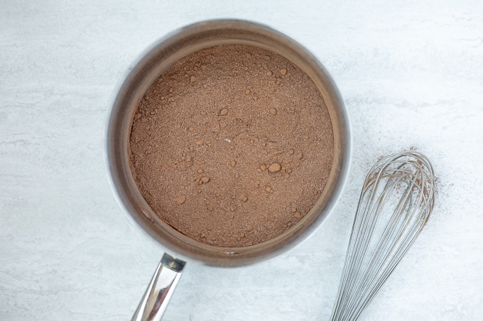 Cocoa Powder mixed with sugar in saucepan