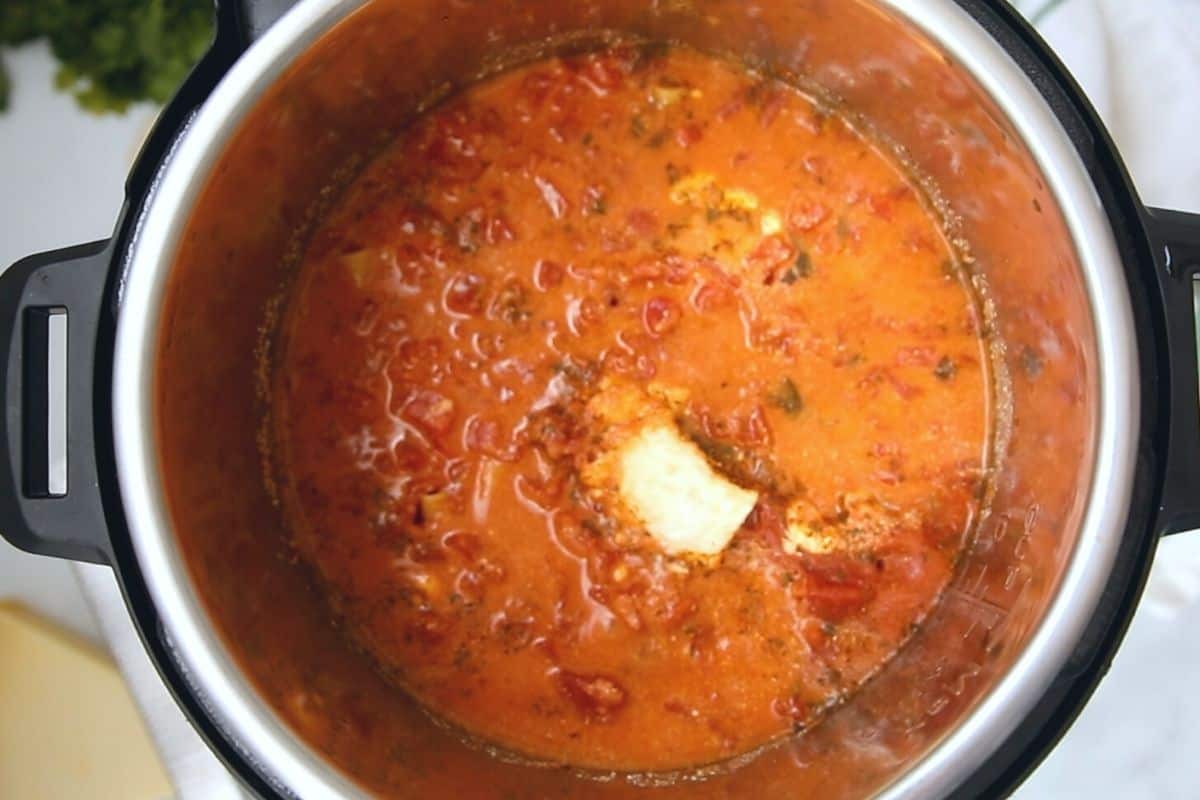 Cooked pasta in the inner pot. 