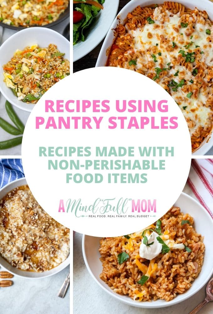 There is no need to turn to take out or make a mad dash to the grocery store if you have a well-stocked pantry. Create inexpensive and quick meals with frugal pantry staples!  These simple recipes will help you make dinner fast with the pantry and kitchen basics. 