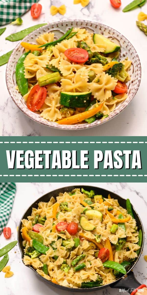 This Vegetable Pasta is bursting with fresh vegetables and tender pasta that has been tossed in a light lemon sauce and parmesan cheese. Inspired by Pasta Primavera, this veggie pasta is made without cream to create a light, flavorful, healthy 30-minute dinner recipe.