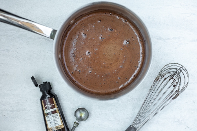 Saucepan with Chocolate Syrup.