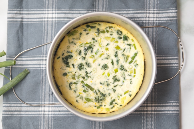Baked Spinach Frittata in instant pot cake pan