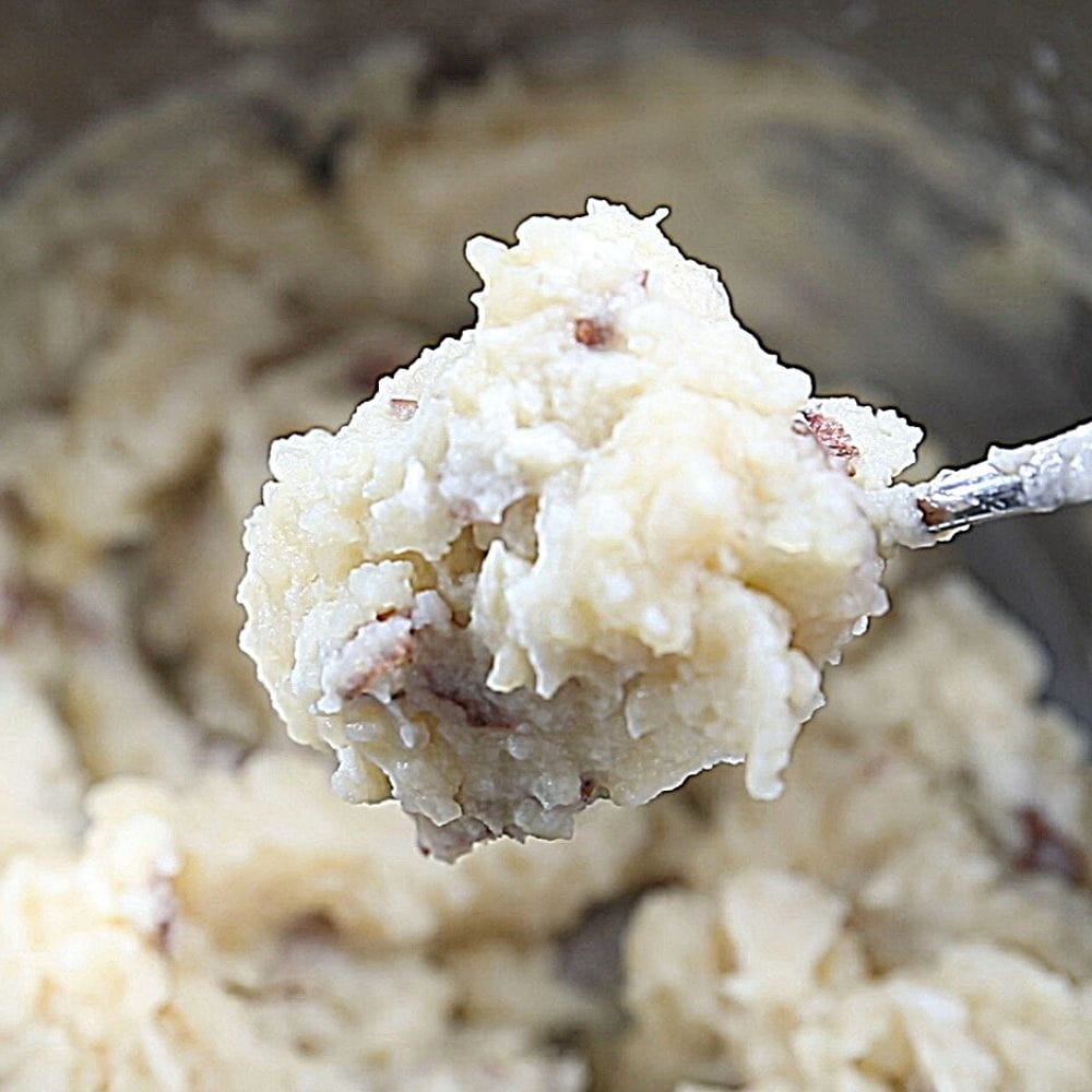 Mashed Potatoes on spoon out of Inner Pot