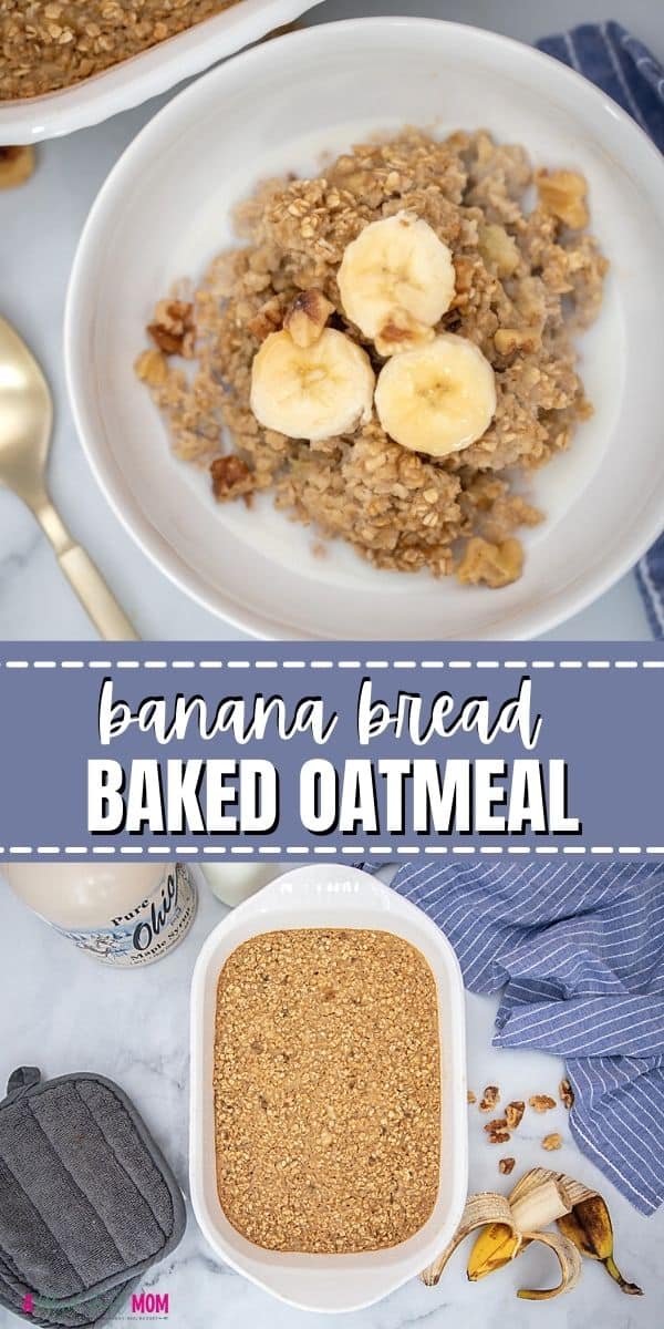 Banana bread and oatmeal combine to make one outrageously delicious breakfast! It slices like a cake and eats like a rich bread pudding. The consistency is creamy and soft, while still being a bit chewy from the oats. But best of all, it tastes like Banana Bread. This simple, healthy oatmeal recipe is sure to get you up out of bed!