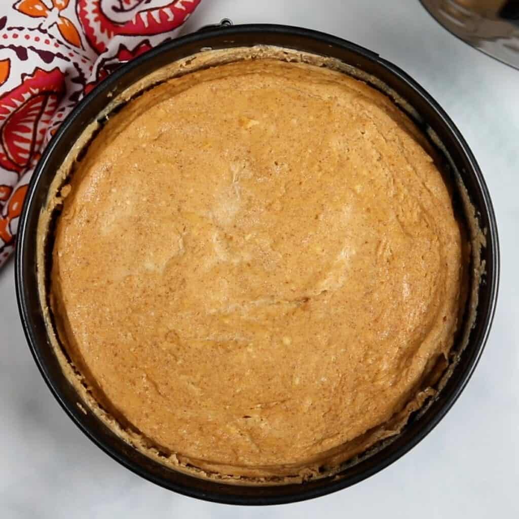 Pressure Cooked Pumpkin Cheesecake in Springform pan.