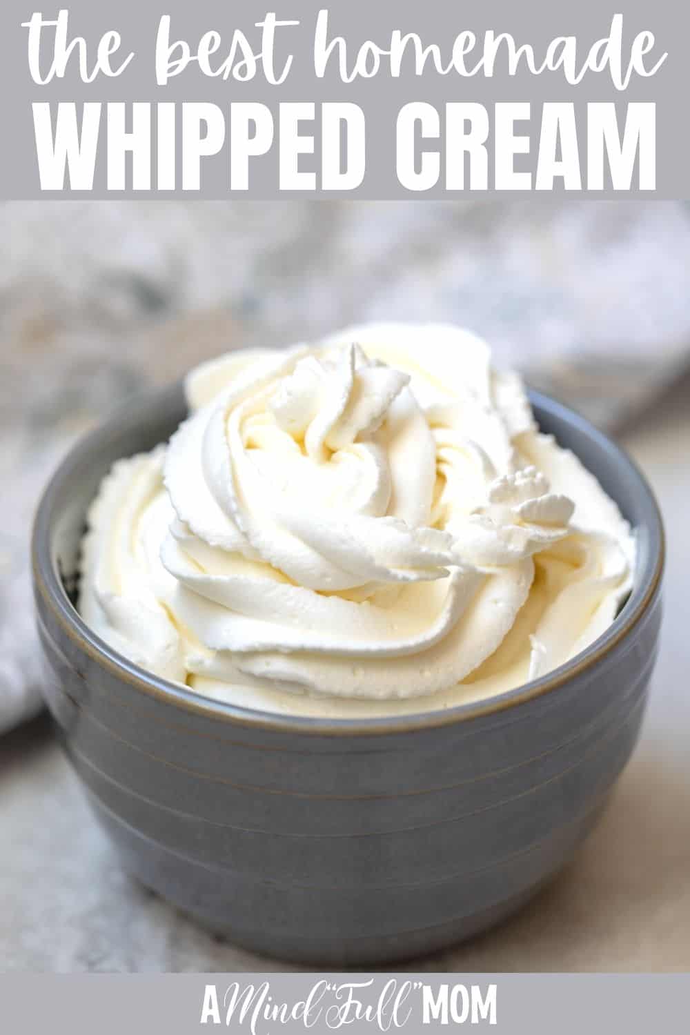 With only 3 ingredients and a few minutes of your time, you can easily make homemade whipped cream! Homemade whipped cream tastes 100% better than store-bought canned or frozen whipped cream. The texture is light, fluffy, and the taste is pure and simple.