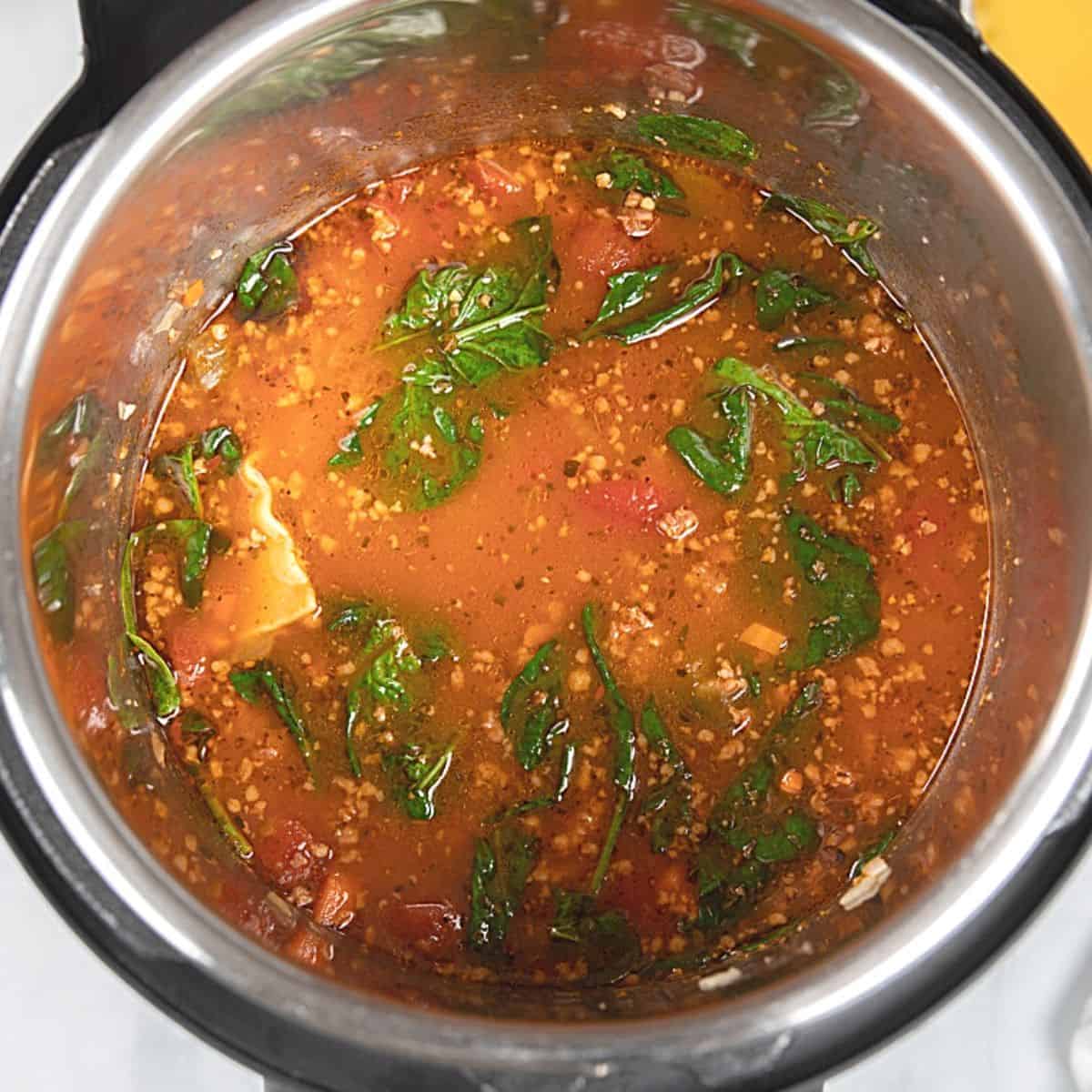 Lasagna Soup cooked inside Inner pot of instant pot.
