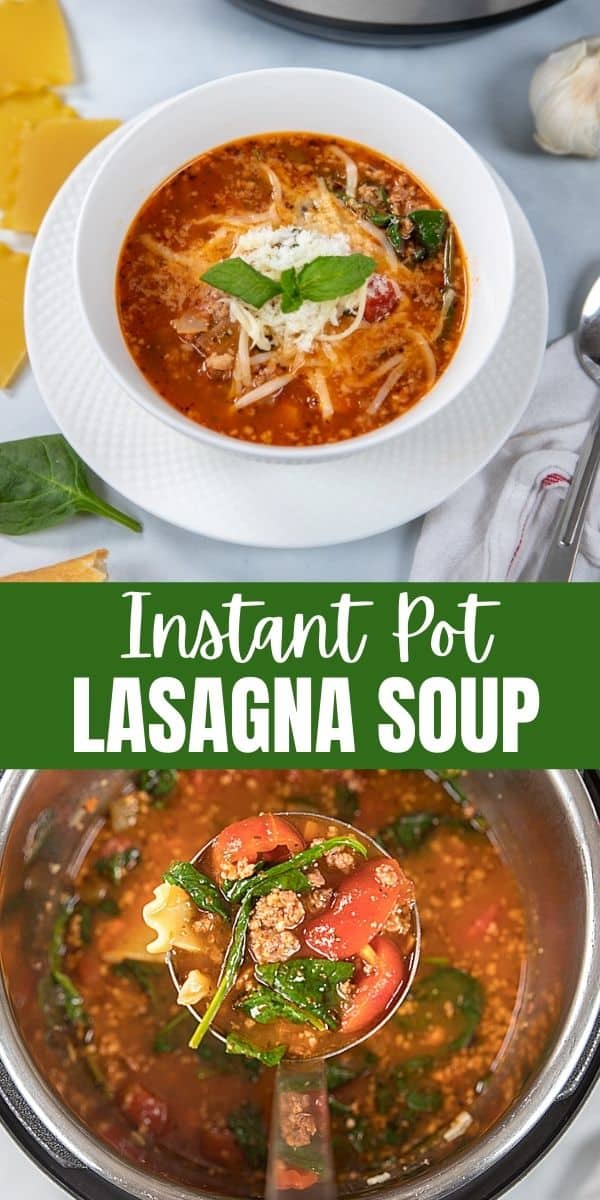 Instant Pot Lasagna Soup is a dinner idea for cold nights! This hearty winter recipe is filled with sausage, rich tomato broth, and pasta. The best food for the cold weather is ready in less than 20 minutes. Try this quick and easy one-pot meal!