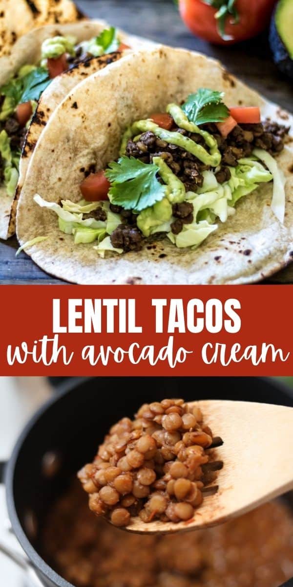 You are going to love these Vegetarian Lentil Tacos! They are perfectly spiced, hearty, and the avocado sauce on top is a must! These vegan tacos are easy to make and super healthy!