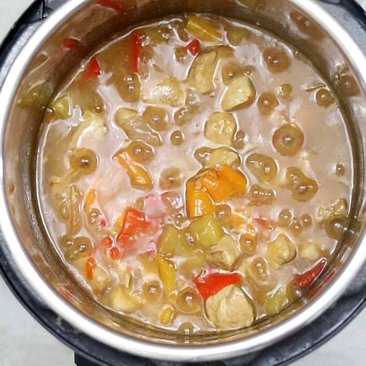 Cooked sweet and sour chicken in the instant pot. 