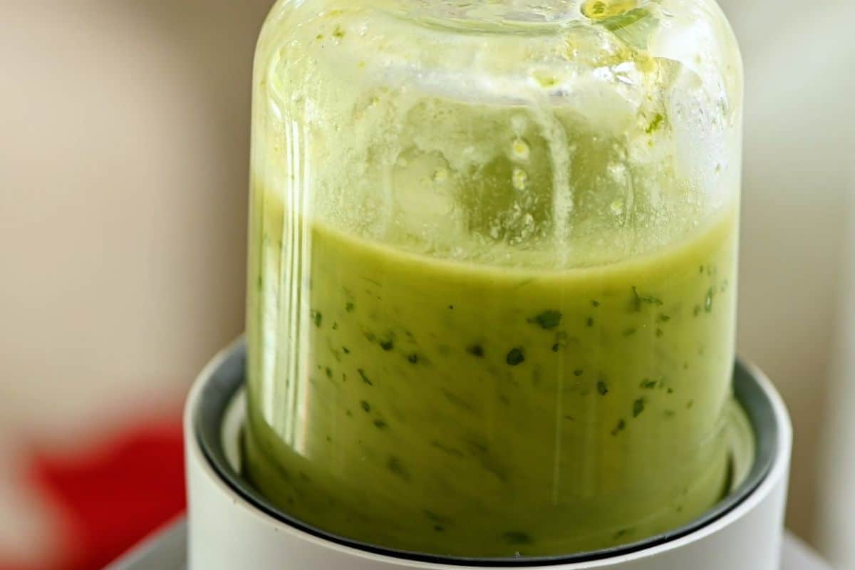 Small blender with cilantrol lime dressing.