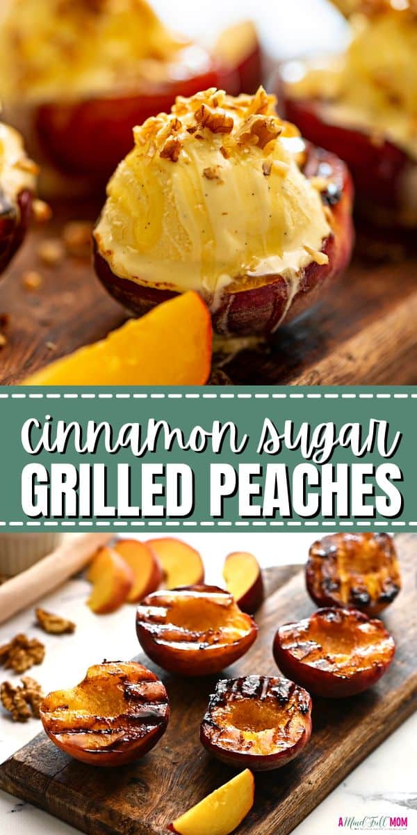 Learn how to grill peaches! It's an easy grilling recipe. Whether served plain or topped with vanilla ice cream, these grilled peaches are such a delicious sweet treat. Save this summer recipe!