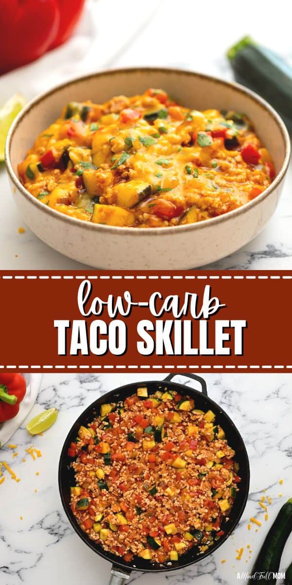 Lean ground turkey and vegetables cook up fast with taco seasoning and salsa to create a delicious, low-carb taco skillet. 