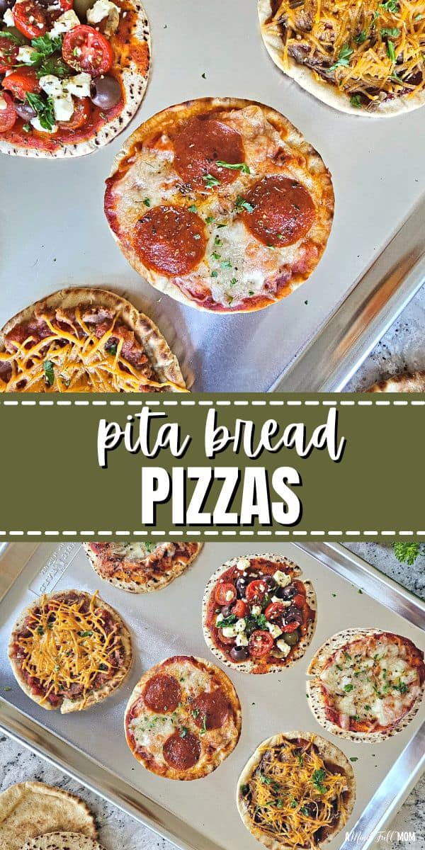 Enjoy pizza the easy way using this Pita Bread Pizza recipe! Made with pita bread and your favorite pizza toppings, these pita pizzas are a simple spin on homemade pizza that comes together in minutes! With over 10 ideas for creative toppings, these pita pizzas never get old! 