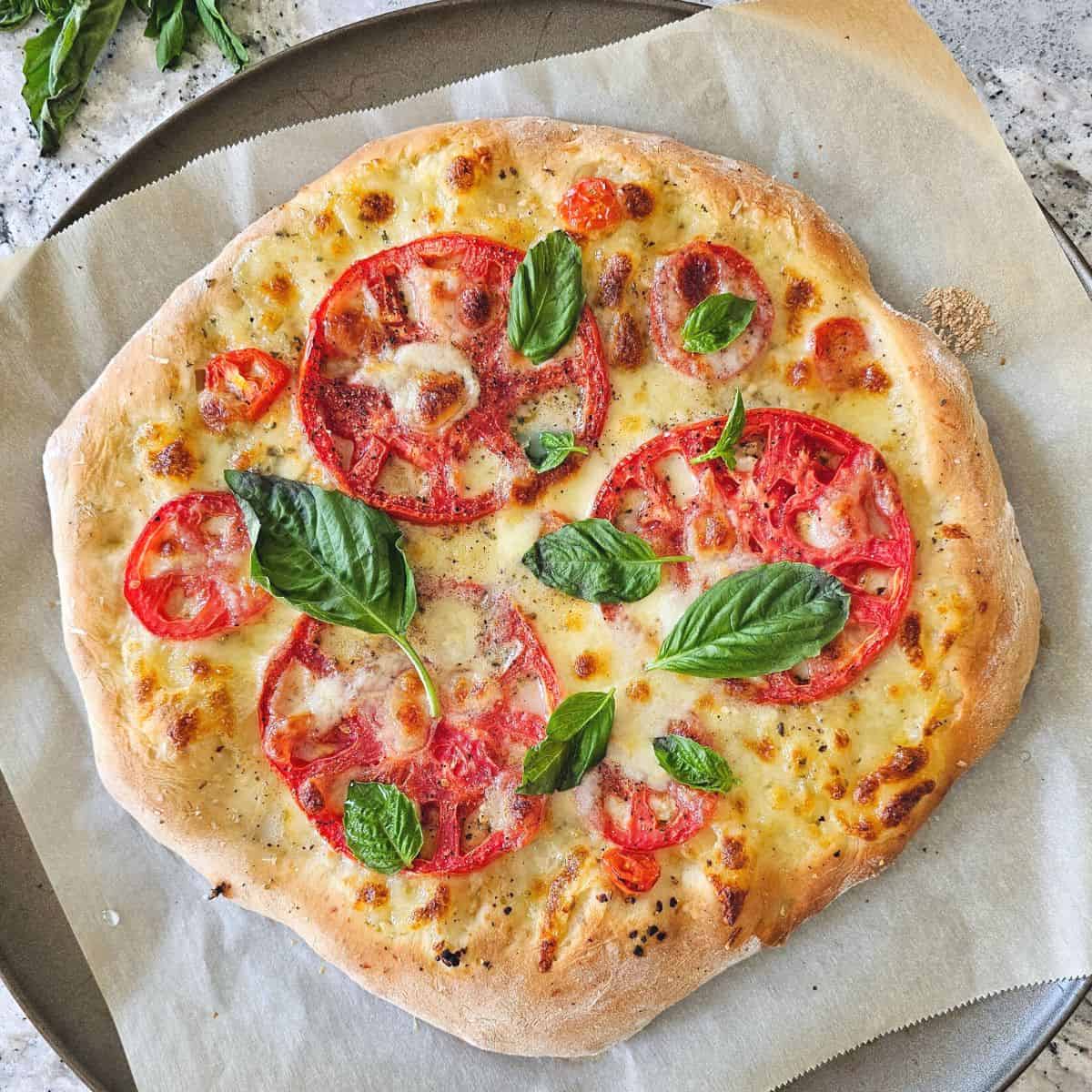 Best Pour-in-the-Pan Pizza with Tomatoes and Mozzarella Recipe - How to  Make Pour-in-the-Pan Pizza with Tomatoes and Mozzarella
