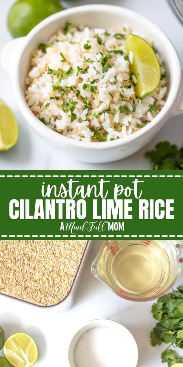 Instant Pot Cilantro Lime Rice is a copycat version of Chipotle's rice but is made SUPER fast thanks to the instant pot. This rice turns out perfectly every single time and makes a great side dish or as a base for burritos or burrito bowls.