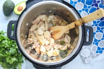 Browned chicken in inner pot of instant pot.