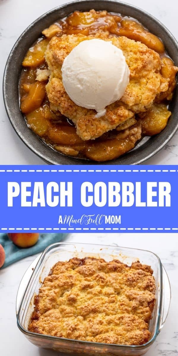 This Homemade Peach Cobbler is made with a layer of sweet, spiced, juicy peaches and a buttery biscuit topping. It can be made with fresh, frozen, or canned peaches, making it the perfect dessert to enjoy year-round. 