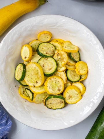 Bowl of zucchini and yellow squash that has been air fried.