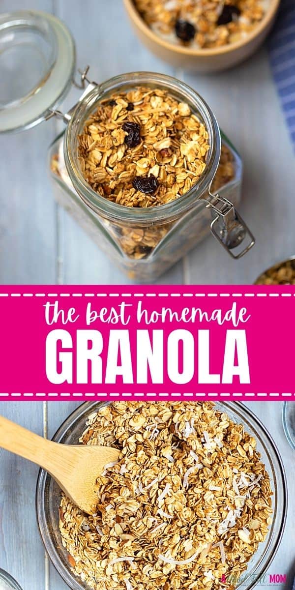 This is a simple recipe for homemade granola that is naturally sweetened, vegan-friendly, and completely customizable. It is a great base recipe to use to create your favorite version of granola. 