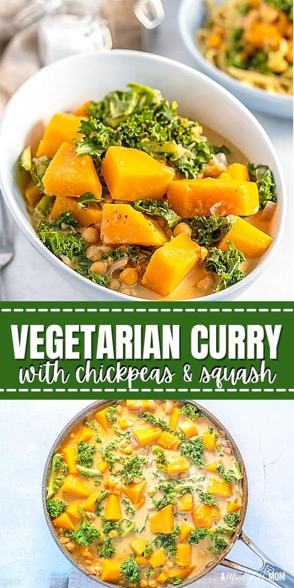 Made with tender butternut squash, hearty chickpeas, kale, and a rich curried broth, this recipe for Vegetarian Curry is easy enough to make on busy weeknights.