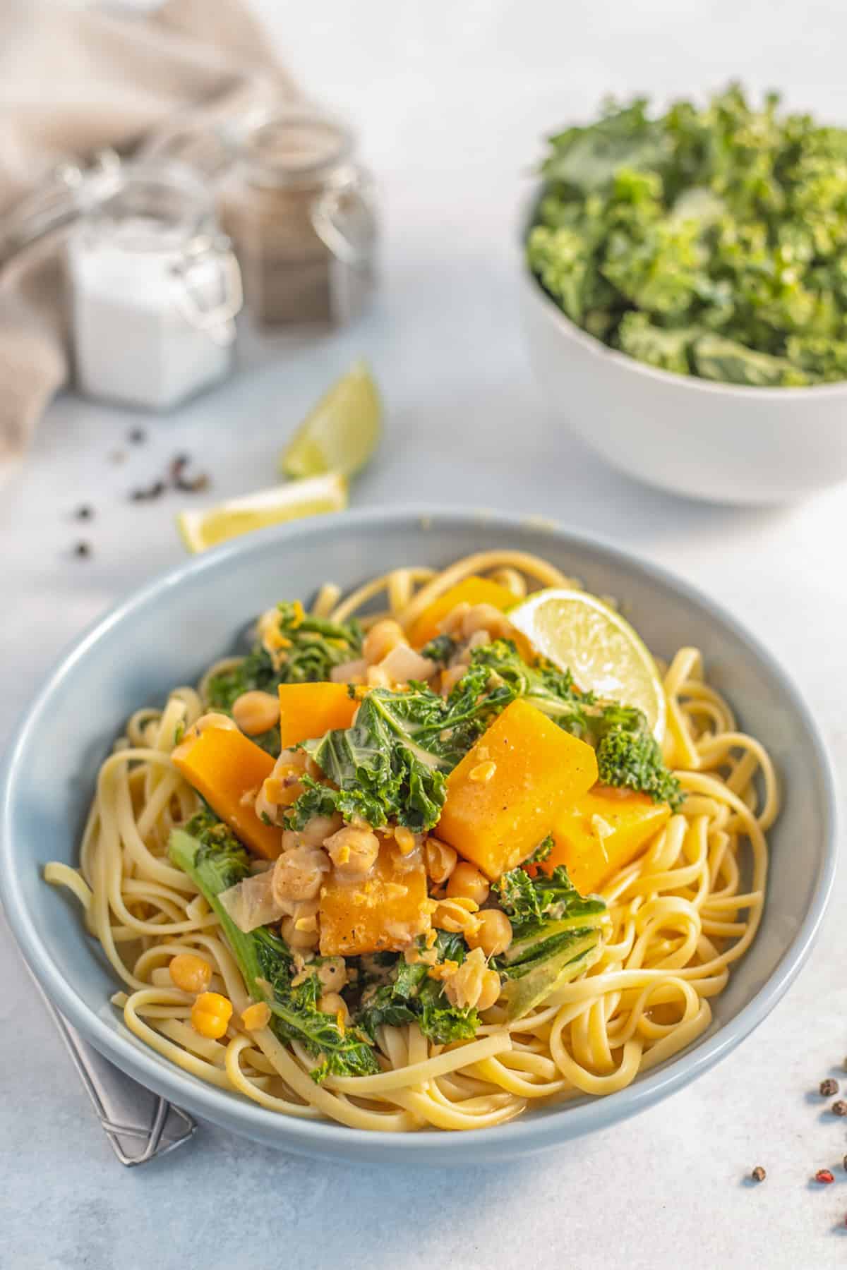 Butternut Squash Curry served over pasta.