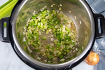 Onions and celery sauteed in the Instant Pot.