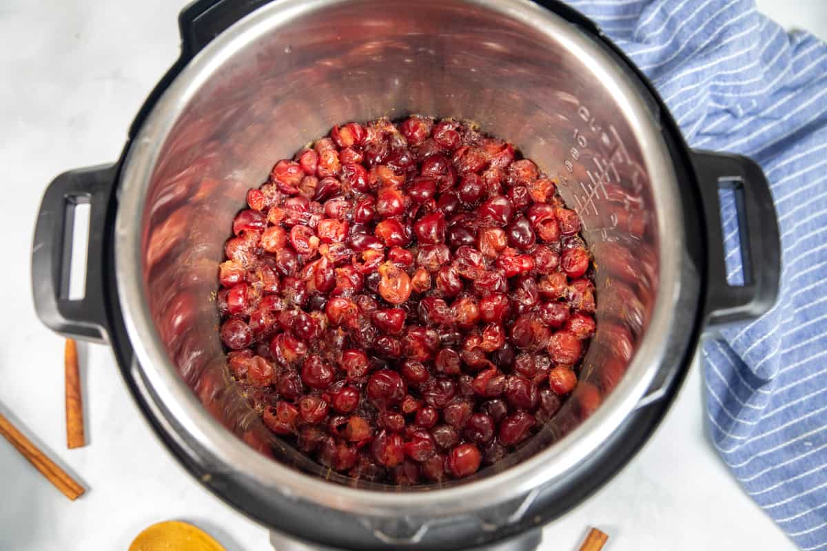 Cooked cranberry sauce in instant pot. 