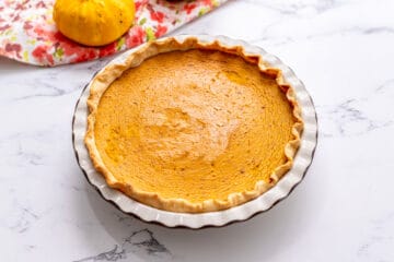 Baked Pumpkin Pie on counter.
