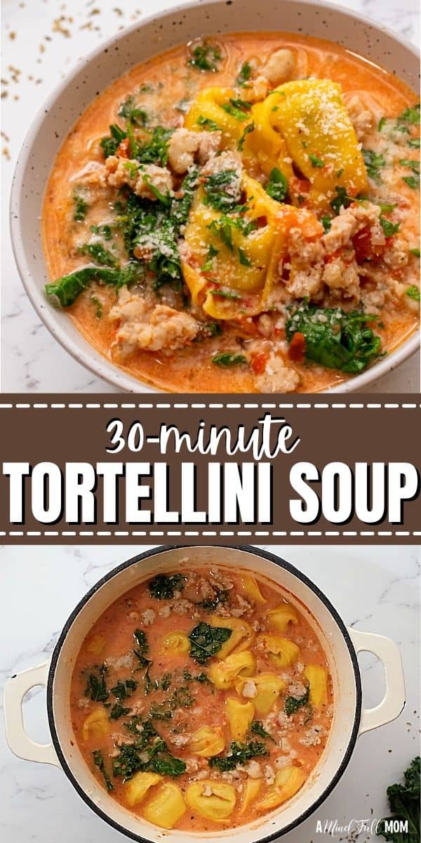 This easy, creamy Tortellini Soup is made with Italian sausage, a rich tomato broth, tender cheese tortellini, and hearty greens in just under 30 minutes.