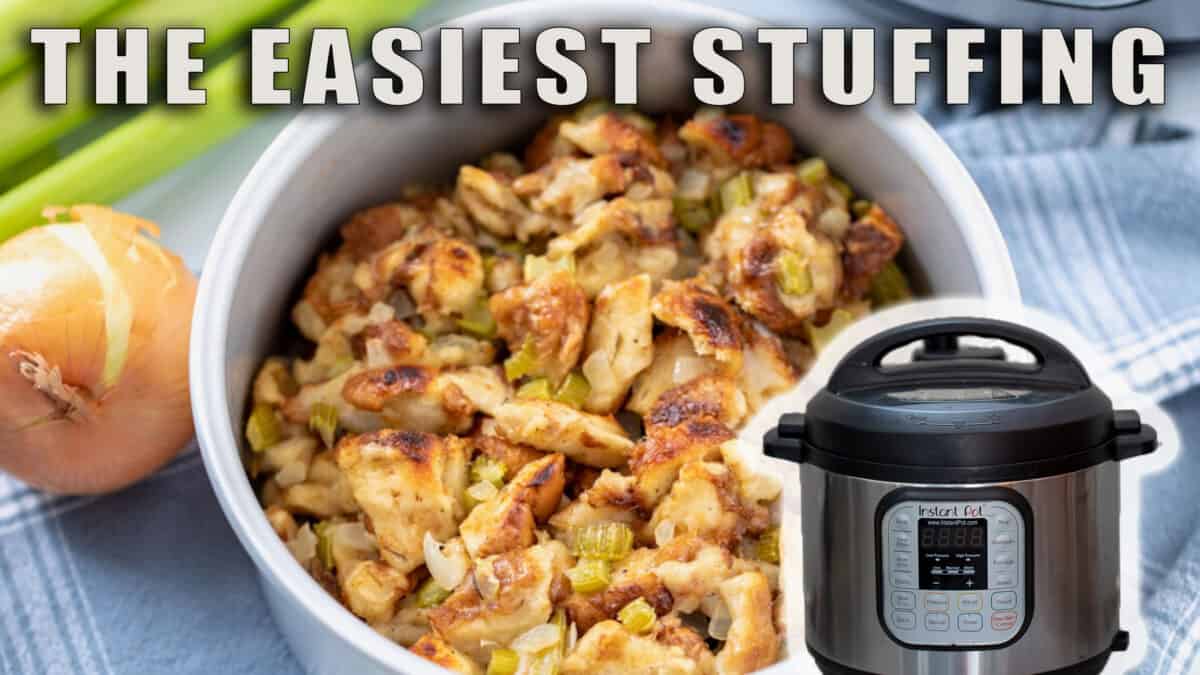 Thumbnnail for Instant Pot Stuffing on YouTube--says easiest stuffing.