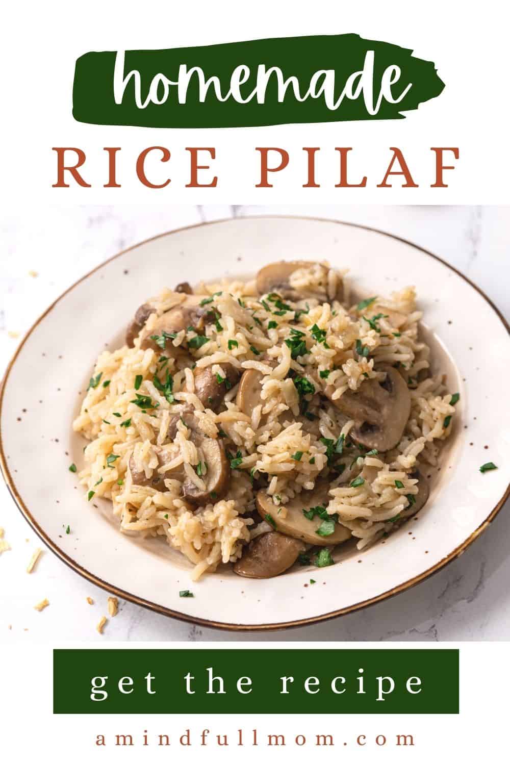 Ditch the box and make your own rice pilaf just as easily! This recipe for Rice Pilaf is made with toasted rice, mushrooms, and seasoned to perfection. It is the perfect side dish for any main course.