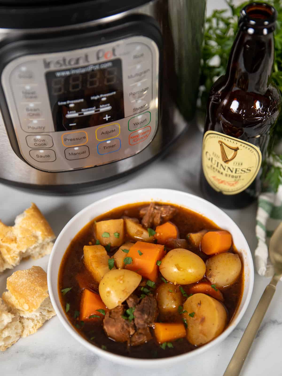 Bowl of Irish Stew Next Instant pot. 